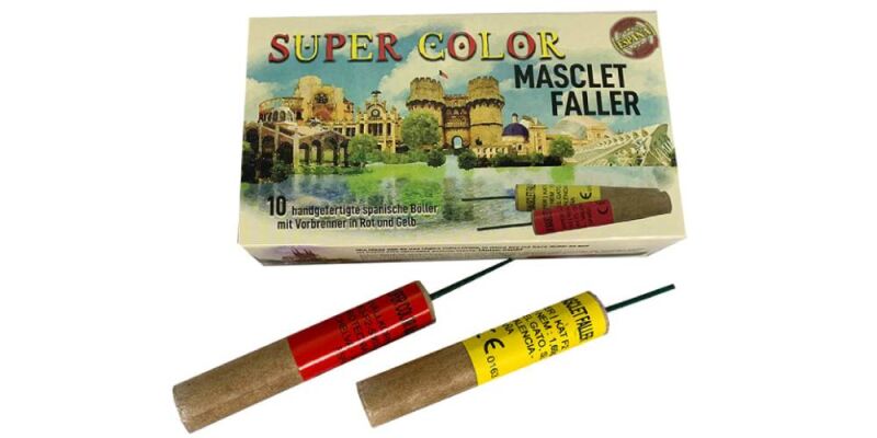 Super Color Masclet Faller: Handgefertigte spanische Böller mit Vorbrenner in Rot und Gelb! - Super Color Masclet Faller: Handgefertigte spanische Böller mit Vorbrenner in Rot und Gelb!