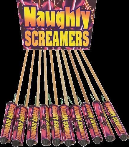 Naughty Screamers 10 Crackling-Pfeif-Raketen Kleinraketensortiment mit Zweiton-Pfeifen und Crackling.