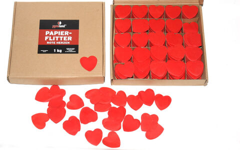 Papier Flitter - Rote Herzen 1kg (Pappschachtel)