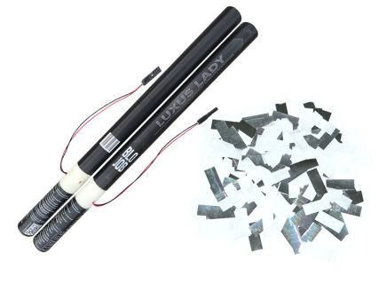 Luxuslady 50cm elektrisch (Black Label) Papierflitter weiß & Metallic Flitter silber
